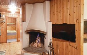 a wood fired oven in a room with a tv at 2 Bedroom Awesome Home In Sysslebck in Sysslebäck
