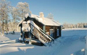 a snow covered house with a snow covered roof at Awesome Home In Mullsj With 2 Bedrooms in Mullsjö