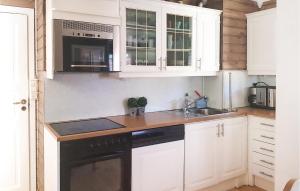 ヴラダルにあるAmazing Home In Vrdal With Ethernet Internetの白いキャビネットと黒い食器洗い機付きのキッチンが備わります。
