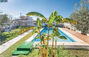 a palm tree next to a swimming pool at Nice Home In Arcos De La Frontera in Arcos de la Frontera