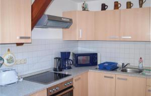 cocina con fregadero y microondas en Nice Apartment In Katschow With 2 Bedrooms And Wifi en Katschow