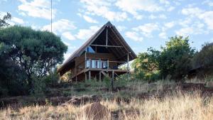 a house with a thatched roof on top of a field at Cradle Boutique Hotel in Lanseria