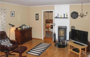 a living room with a fireplace and a television at 5 Bedroom Lovely Home In Seim in Seim