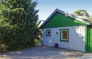 侯維肯的住宿－Cozy Home In Hllviken With Wifi，绿色和白色的建筑,设有车库