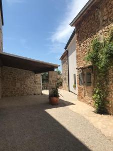 a courtyard of a stone building with a potted plant at Casa Vecia in Brtonigla