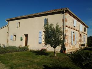 Saint-Nicolas-de-la-GraveにあるGîte l'Oustal d'Adèle proche Canal du Midi et Moissacの木の前の古い石造家