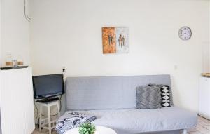 ein Wohnzimmer mit einem Sofa und einem TV in der Unterkunft Appartement 1 - De Eekhof in Hindeloopen