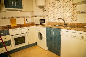 Arbuniel的住宿－Apartamentos Rurales Labrador，厨房配有洗衣机和水槽