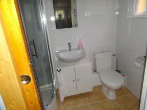 a bathroom with a toilet and a sink at Tiny-house in Wihr-au-Val