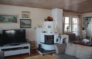 スヴォルヴァールにあるBeautiful Home In Svolvr With 4 Bedrooms And Wifiのリビングルーム(テレビ、暖炉付)