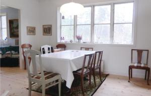 een eetkamer met een witte tafel en stoelen bij Lovely Home In Storebro With Kitchen in Storebro
