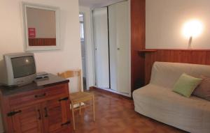 カルヴィにあるLovely Home In Calvi With Kitchenの小さなリビングルーム(テレビ、ソファ付)