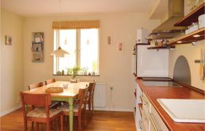 a kitchen with a table and chairs in a kitchen at Cozy Apartment In Hyltebruk With Wifi in Hyltebruk