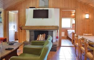 a living room with a fireplace and a tv at Holde in Hemsedal