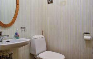 a bathroom with a white toilet and a sink at Lovely Home In Finns With House A Panoramic View in Kuleseid