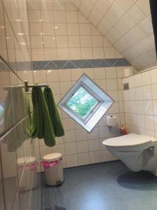 uma casa de banho com um WC e uma janela em Bo i Remmarlöv em Eslöv
