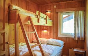 a bunk bed in a wooden room with a ladder at Beitebu in Hemsedal