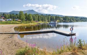 a dock in the middle of a body of water at Awesome Home In Lofsdalen With Kitchen in Lofsdalen +17 photos