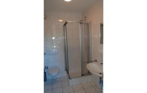 une salle de bains avec douche, toilettes et lavabo dans l'établissement Pet Friendly Apartment, à Gollwitz 5 autres photos