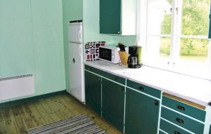 a kitchen with green cabinets and a white refrigerator at Holiday Home Braås Herrgård Braås in Braås