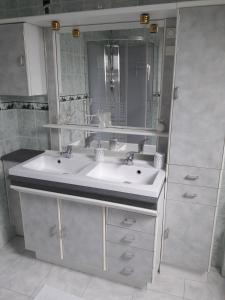 a bathroom with a sink and a mirror at chambres d'hotes REGINE in La Gouesnière