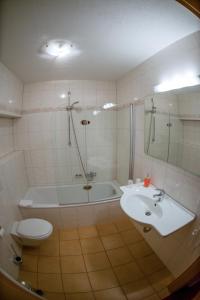 ein Badezimmer mit einer Badewanne, einem WC und einem Waschbecken in der Unterkunft Landhotel Aschenbrenner in Freudenberg