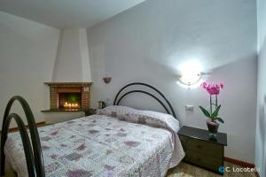 a bedroom with a bed and a fireplace at Casa della nonna in Abbadia Lariana