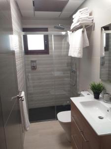 łazienka z prysznicem, toaletą i umywalką w obiekcie Apartamentos Vacacionales Joctis, Bajo A w mieście Fuengirola