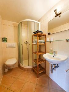 Koupelna v ubytování Chalupa Barborka - Národní park Krkonoše, sauna, bazén, dětské hřiště, gril, 6 pokojů, kuchyň, společenská místnost s krbem