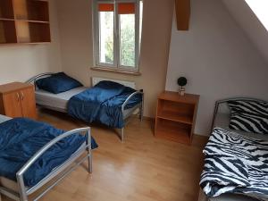 a dorm room with two beds and a window at pokoje Łagodzińska in Gorzów Wielkopolski