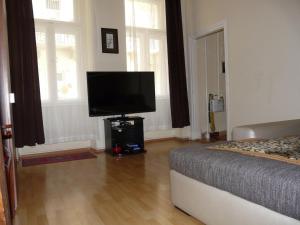 ブダペストにあるWestend Apartment & Courtyardのベッドルーム(ベッド1台、薄型テレビ付)