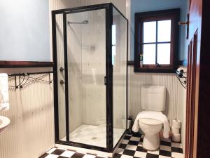 a bathroom with a toilet and a glass shower at Pieter van Gent Winery & Vineyard in Eurunderee +43 photos