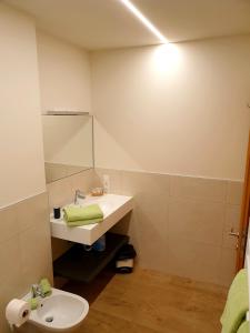 een badkamer met een wastafel en een spiegel bij Versigglhof in Appiano sulla Strada del Vino