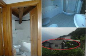 een badkamer met een huis en een badkamer met een wastafel bij '' Al Pèrgul '' in Civo