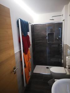 a bathroom with a shower and a toilet at Garni - Hotel Am Burghuegel in San Candido