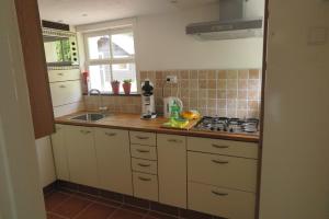 a kitchen with a sink and a counter top at Het Kunstenaarshuis in Kamperland