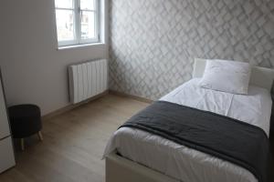 1 dormitorio con cama y ventana en Aux Portes du Beaujolais, en Belleville-sur-Saône