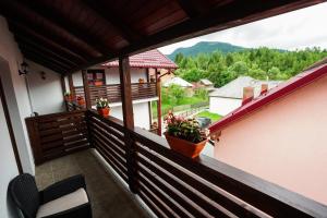 a balcony with a view of the mountains at Pensiunea Trei Lalele in Moisei
