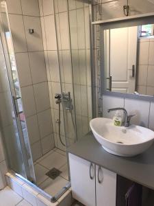 バイナ・バシュタにあるApartmani Jomaの洗面台とシャワー付きのバスルーム