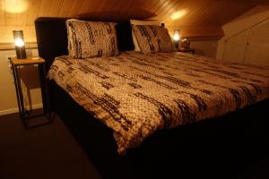 a bedroom with a large bed with two pillows at Albatros in Schoorl