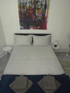 ein Bett mit zwei Kissen auf einem Zimmer in der Unterkunft Casa Miron Unirii 3Strada Matei Corvin Apartament in Timişoara