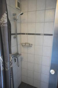 y baño con ducha y cortina de ducha. en id. 061. Jyllandsgade en Esbjerg