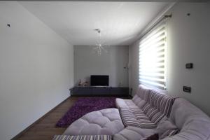 uma sala de estar com um sofá e uma televisão em Il Ruscello em Roccaraso