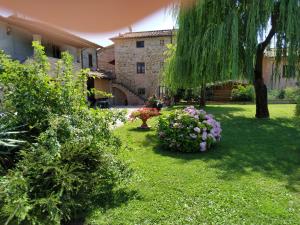 a garden with flowers and a tree and a building at Podere Casenove in Citerna