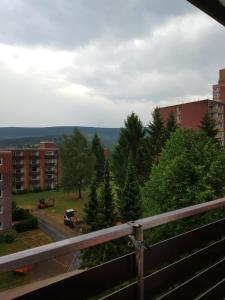 a view of a park with trees and buildings at Brockenblick in Altenau