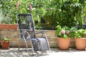 a metal chair sitting in front of potted plants at Apartments Petra in Marina