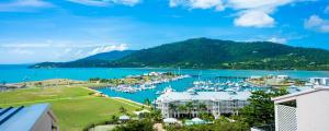 a view of a marina with boats in the water at Ocean View Studio 49A in Airlie Beach