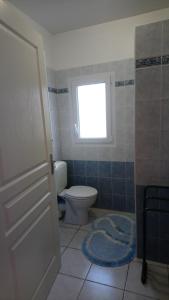 a bathroom with a toilet and a window at Appartement en rez de chaussee de maison in Espelette