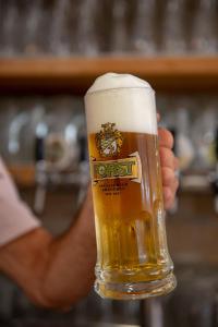 a person holding up a glass of beer at Hotel Monte Baldo in Brenzone sul Garda