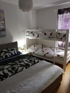 1 Schlafzimmer mit 2 Etagenbetten und einem Fenster in der Unterkunft Apartman Manuela in Matulji